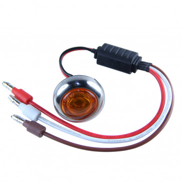 Amber 3/4" LED Round 3-Wire Side Marker Lights with Stainless Steel Cover and Bullet Terminals