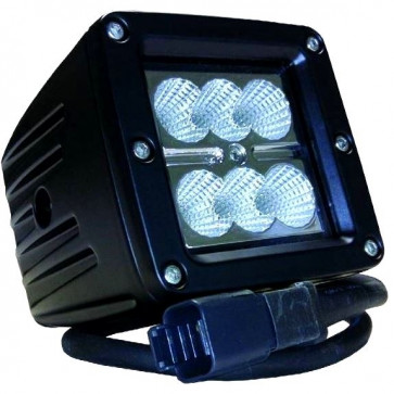 LED Work Light 3" Square, 6 Diodes at 3W Each, 10V-30V Range, Flood Beam, 1620 Lumens.