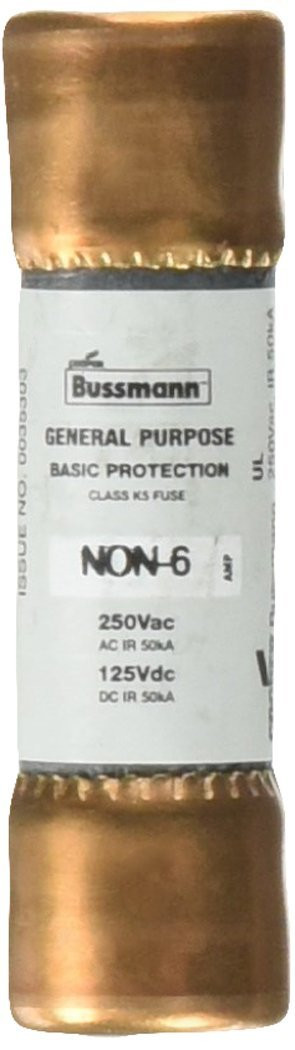 Bussmann NON-6 - 6 Amp One-Time Cartridge Fuse Non-Current Limiting Class K5 250V Ul Listed